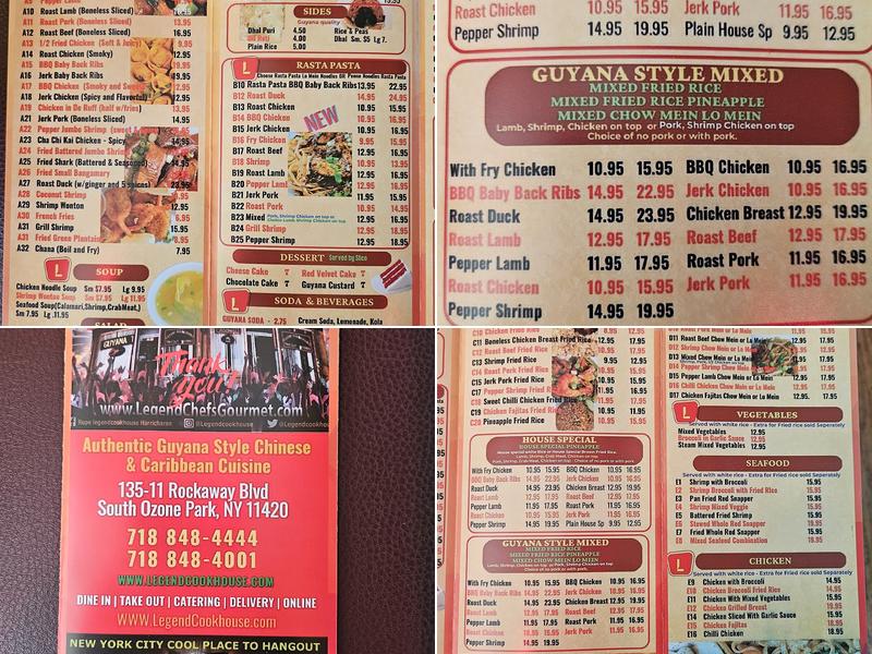 Legend Cookhouse Menu