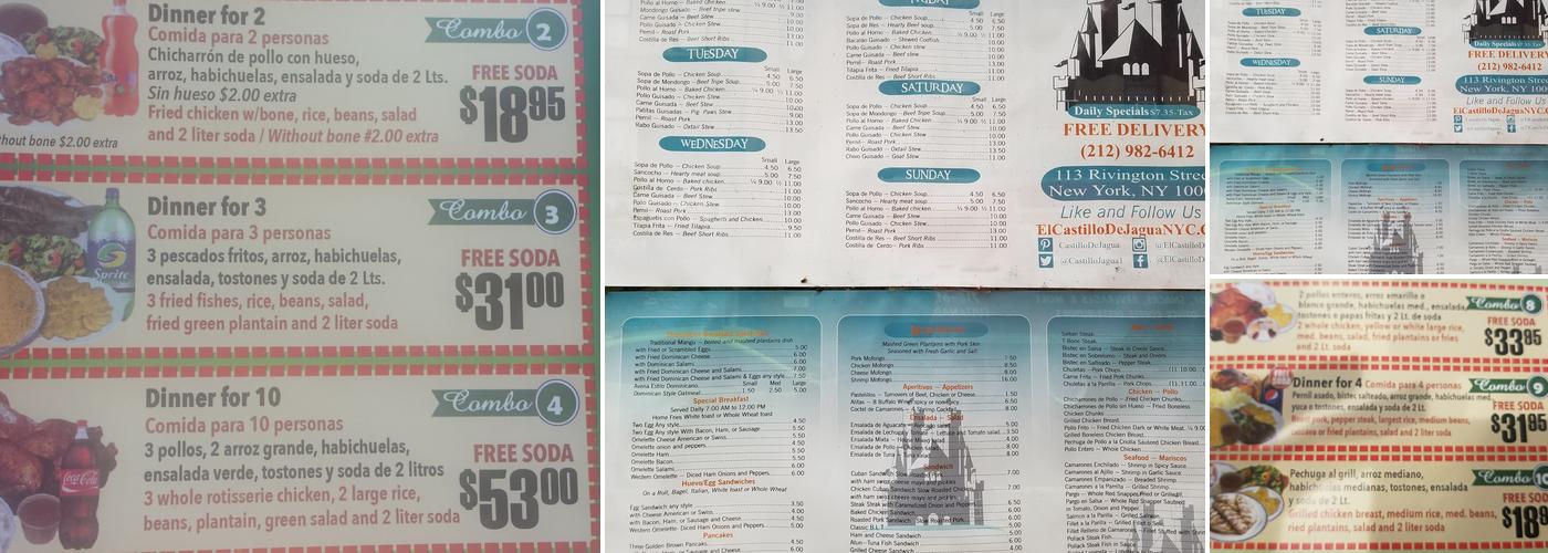 El Castillo del Pollo Restaurant Menu