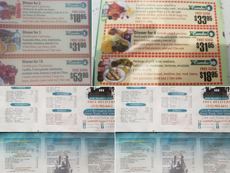 El Castillo del Pollo Restaurant Menu