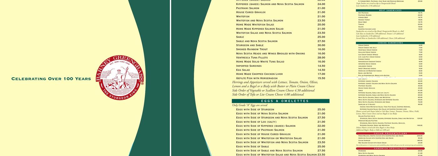 Barney Greengrass Menu