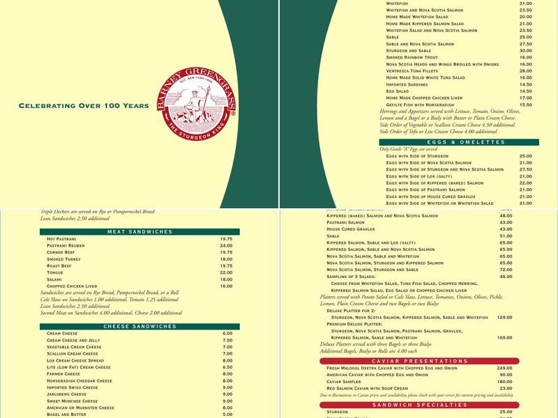 Barney Greengrass Menu