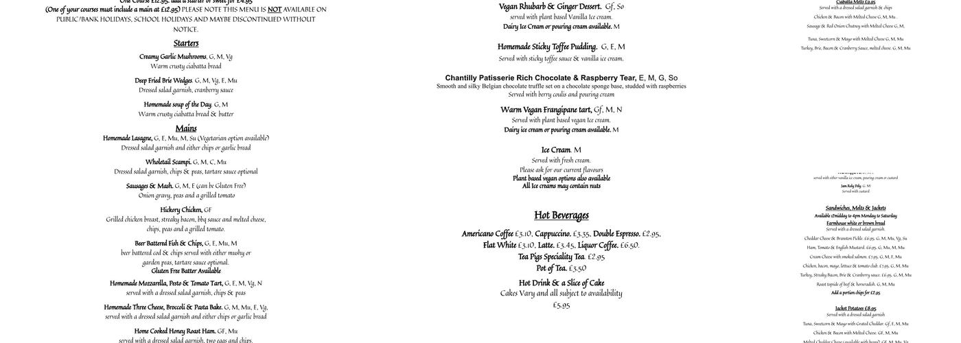 The Bricklayers Arms Menu