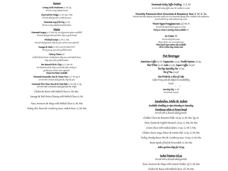 The Bricklayers Arms Menu