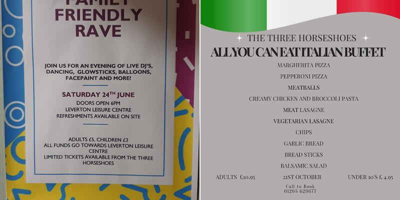 The Three Horse Shoes Menu