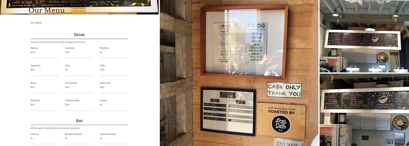 Toby's Coffee Bar Menu