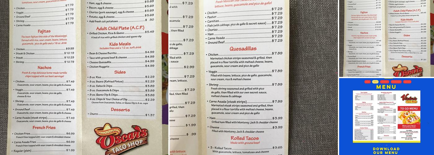 Victor's Taco Shop Menu