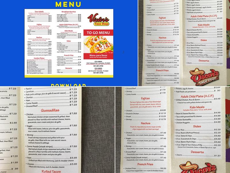 Victor's Taco Shop Menu