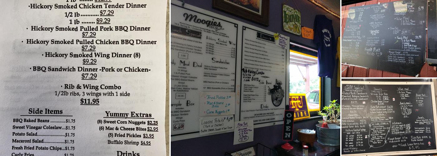 Moogies Menu