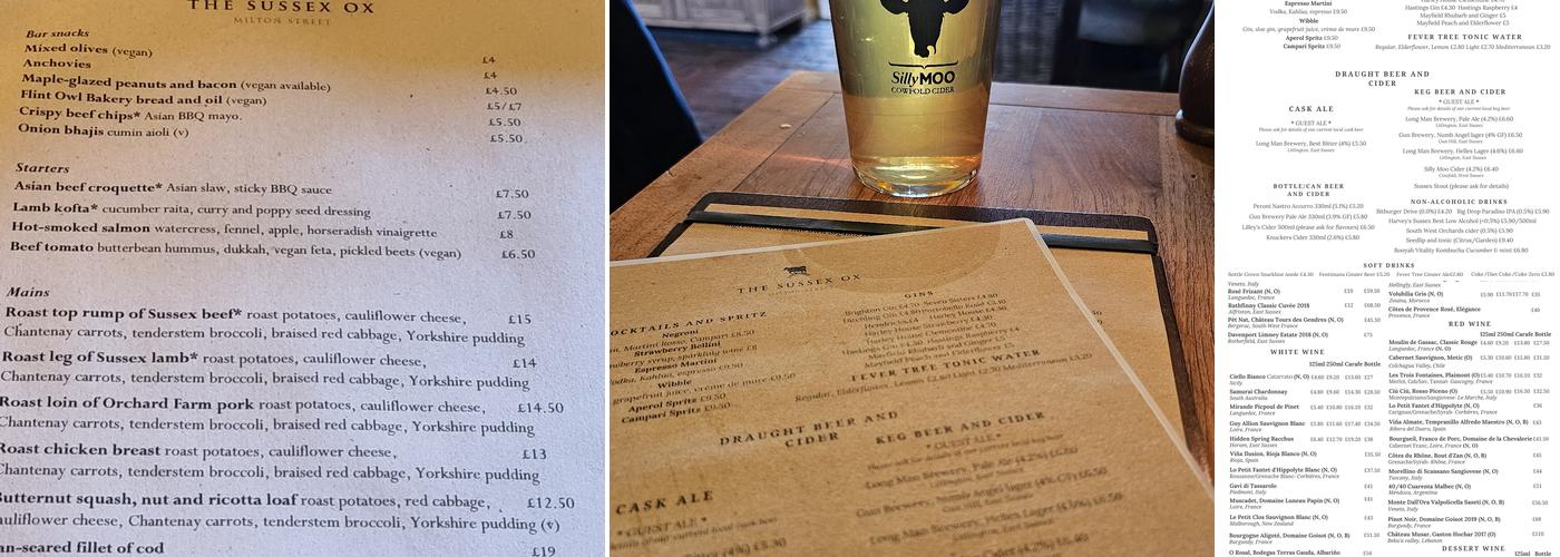 Sussex Ox Menu