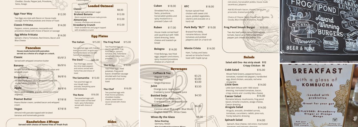 The Frog Pond on Park Menu