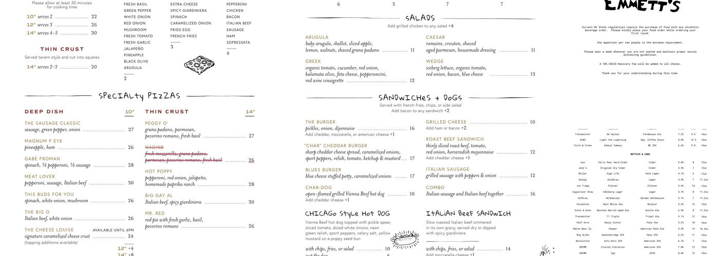 Emmett's Menu