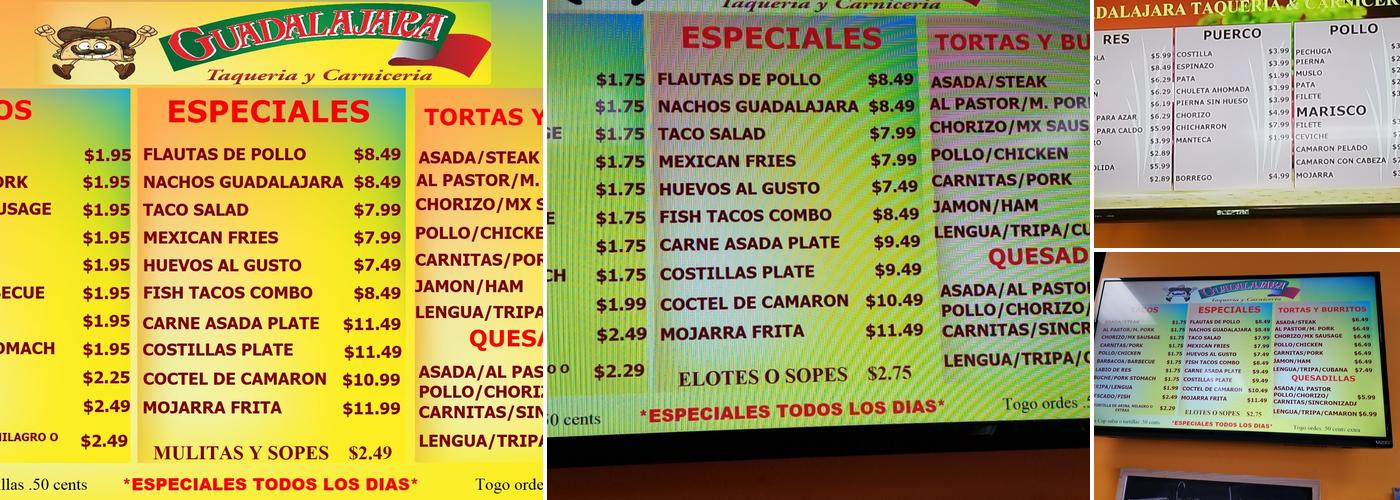 Guadalajara Taqueria y Carniceria Menu