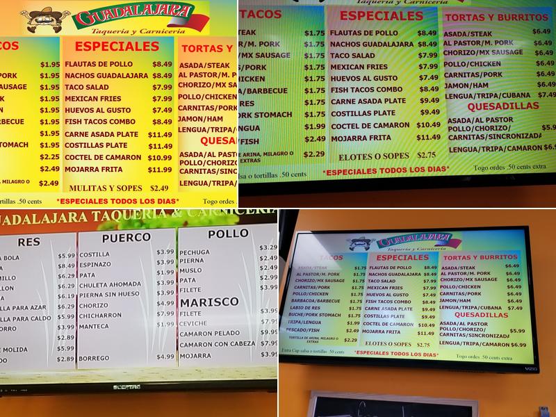 Guadalajara Taqueria y Carniceria Menu