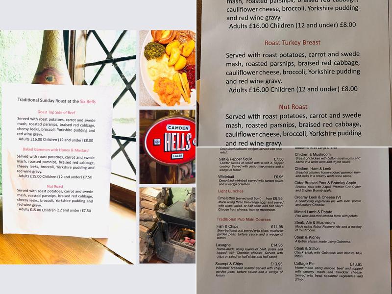 Six Bells Menu