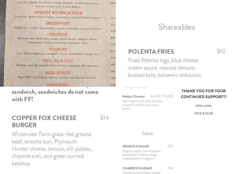 The Copper Fox Menu