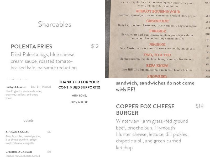 The Copper Fox Menu