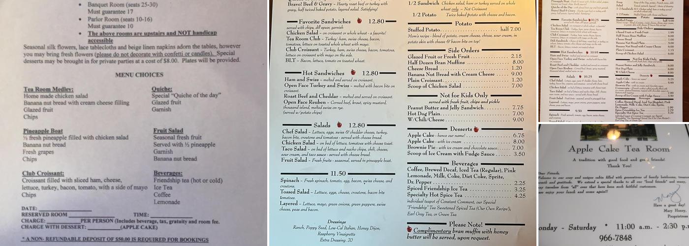 Applecake Tea Room Menu
