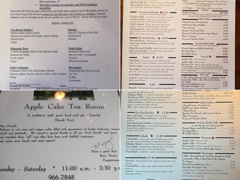 Applecake Tea Room Menu