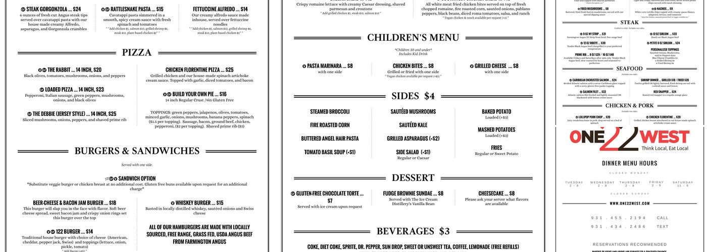 One22West Menu