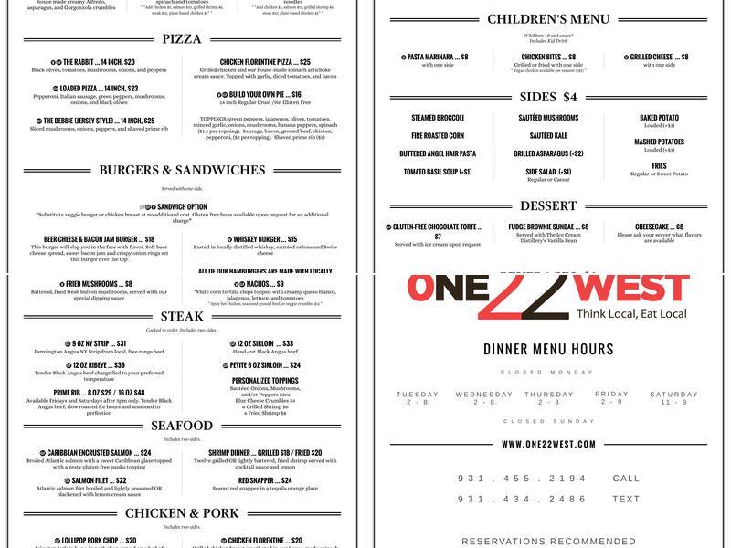 One22West Menu