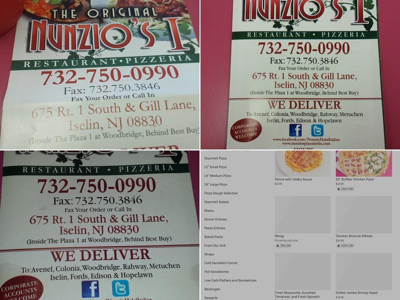 Nunzio's Pizzeria Menu