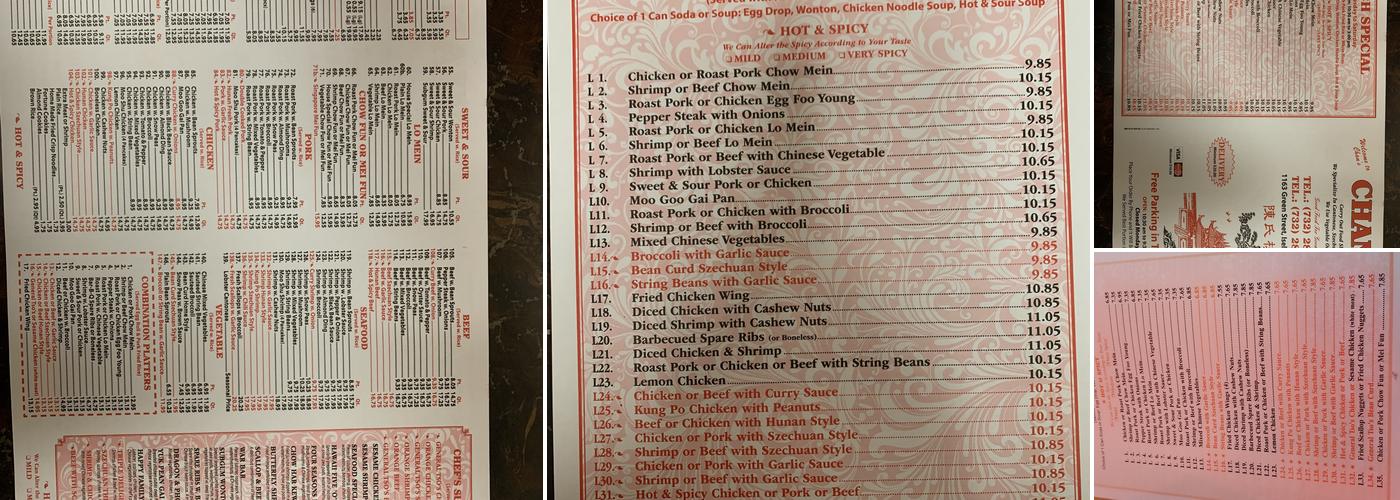 Chan's Chinese Food Menu