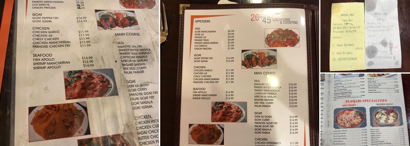 Paradise Biryani Pointe Menu