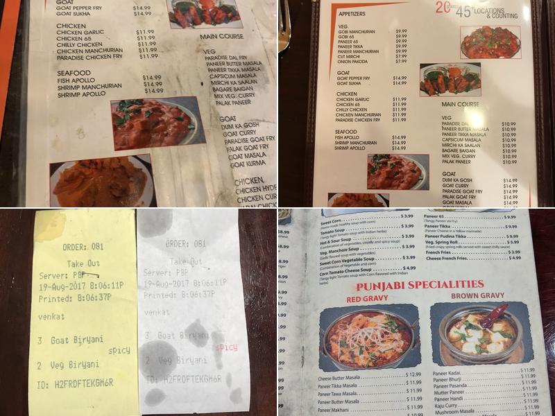 Paradise Biryani Pointe Menu