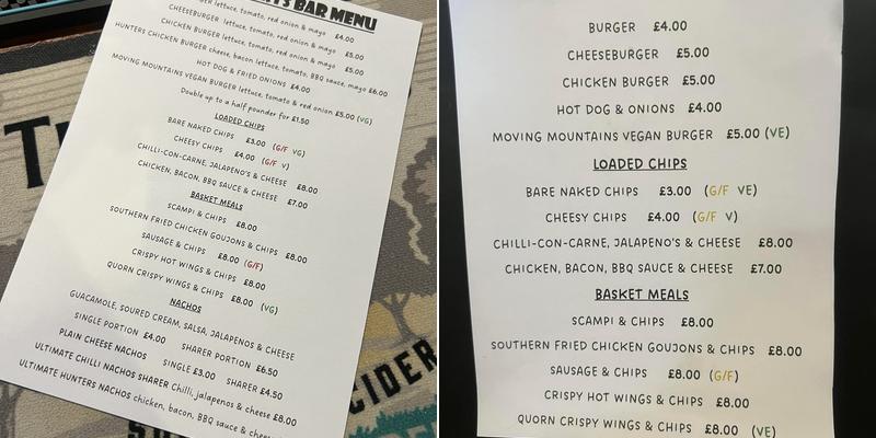 Cinque Ports Club Menu