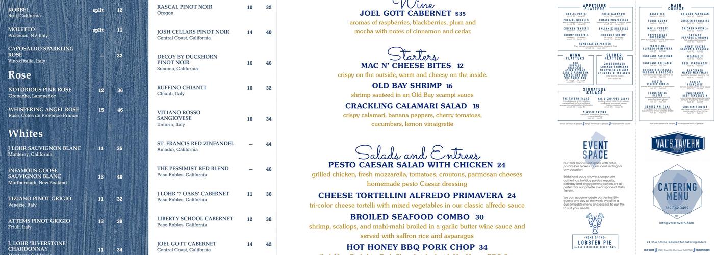 Val's Tavern Menu