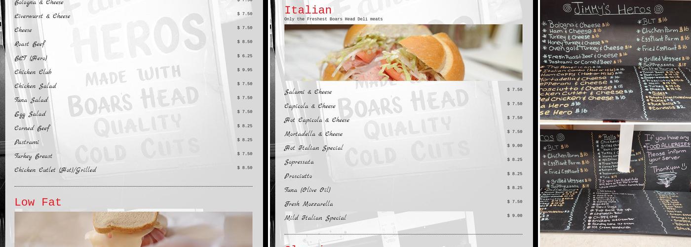 Jimmy's Famous Heros Menu