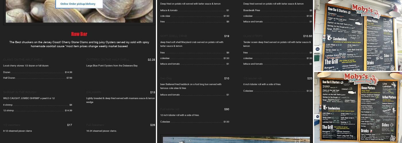 Moby's Lobster Deck Menu