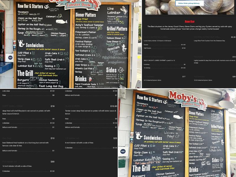 Moby's Lobster Deck Menu