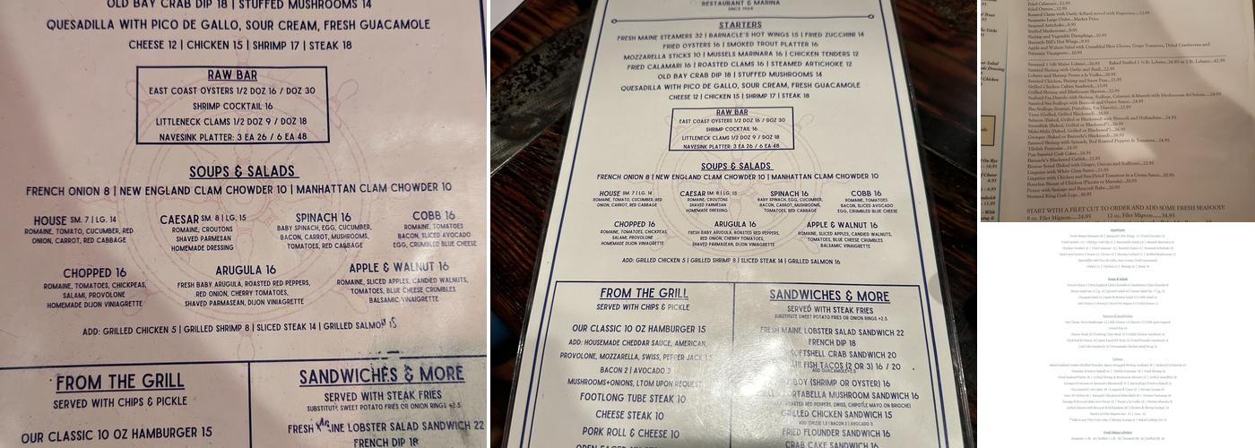 Barnacle Bill's Menu