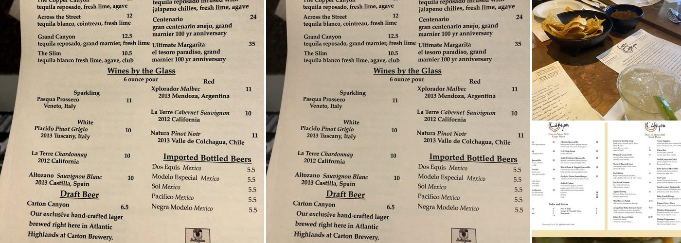 Copper Canyon Menu