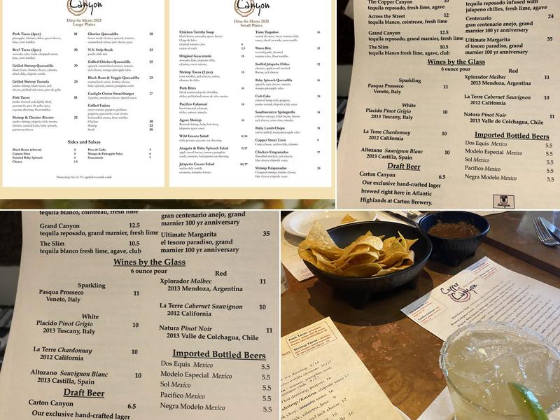 Copper Canyon Menu