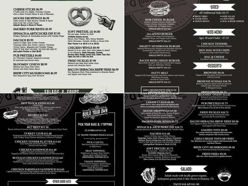House of Brews Menu