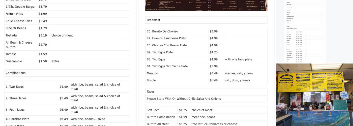 Carnitas Michoacanas Menu