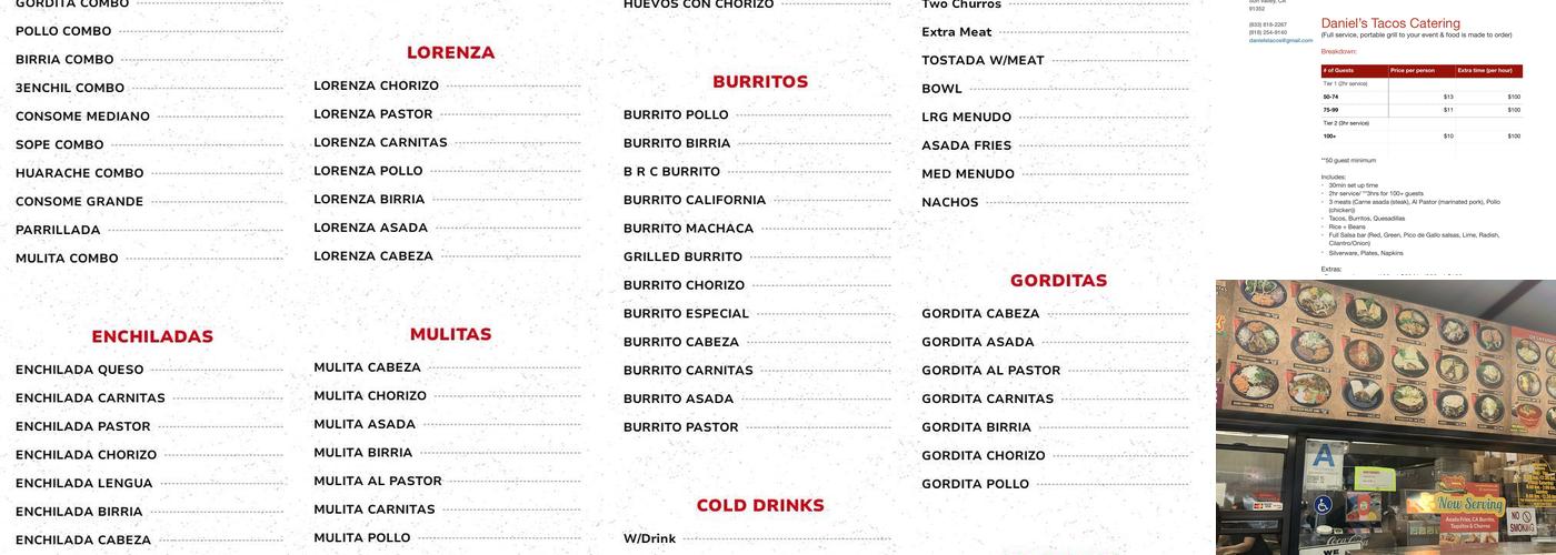 Daniel's Tacos - Sun Valley - Vineland Menu