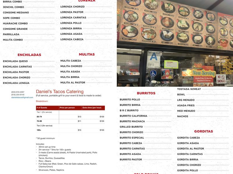 Daniel's Tacos - Sun Valley - Vineland Menu