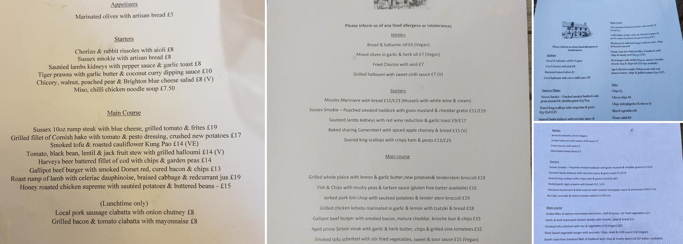 The Gallipot Inn Menu