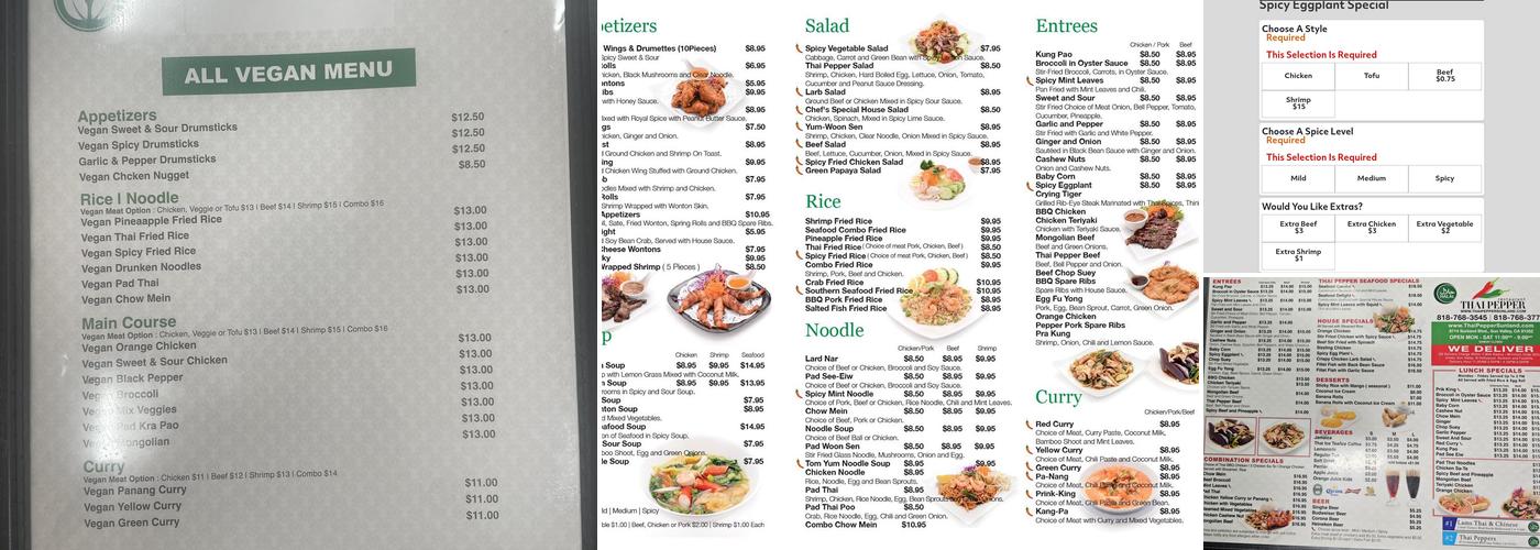 Thai Pepper Restaurant Menu