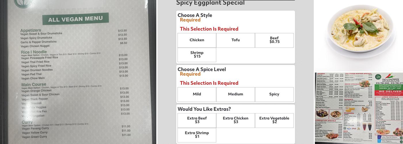 Thai Pepper Restaurant Menu