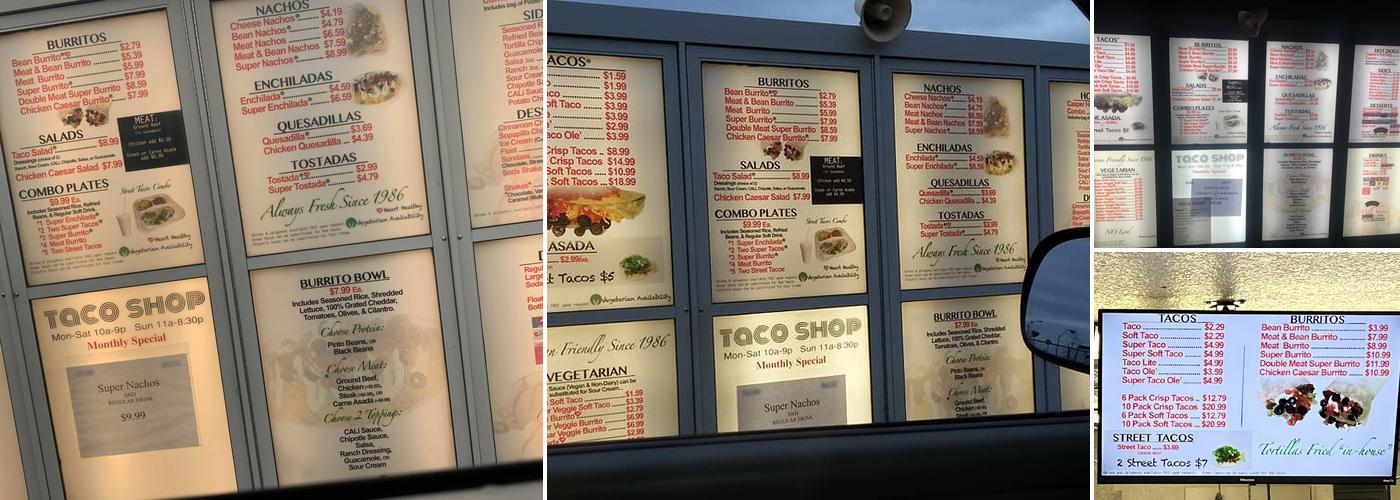 TACO SHOP Menu