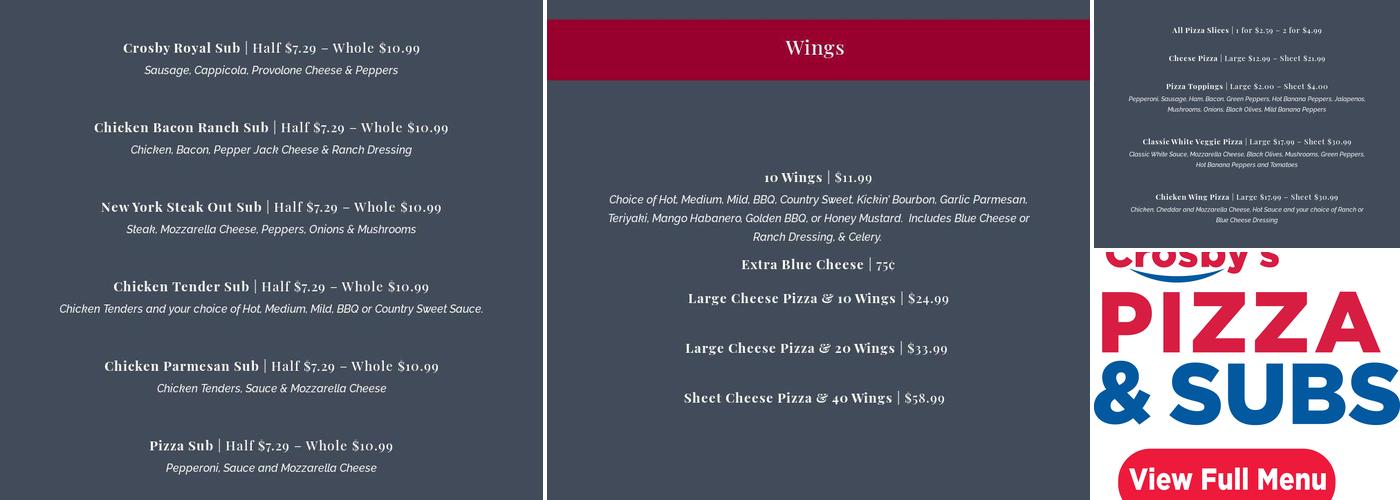 Crosby's - Boston Menu