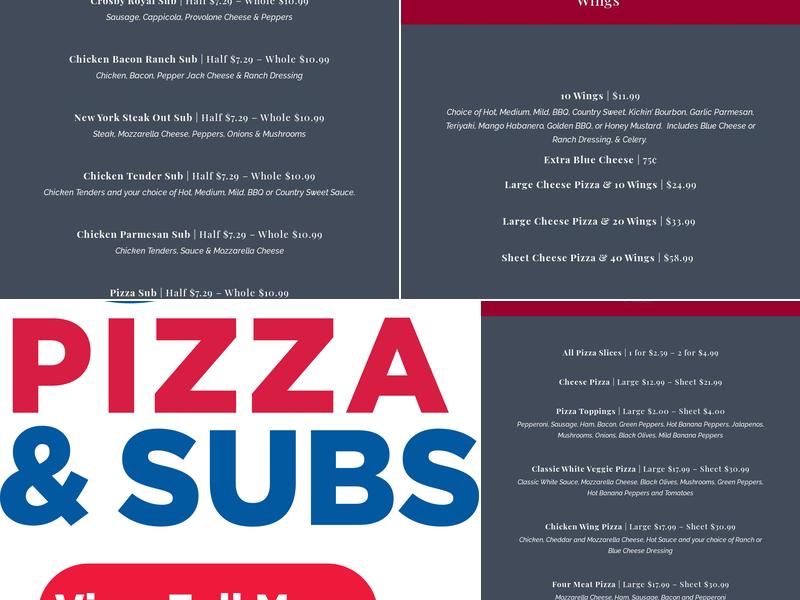 Crosby's - Boston Menu