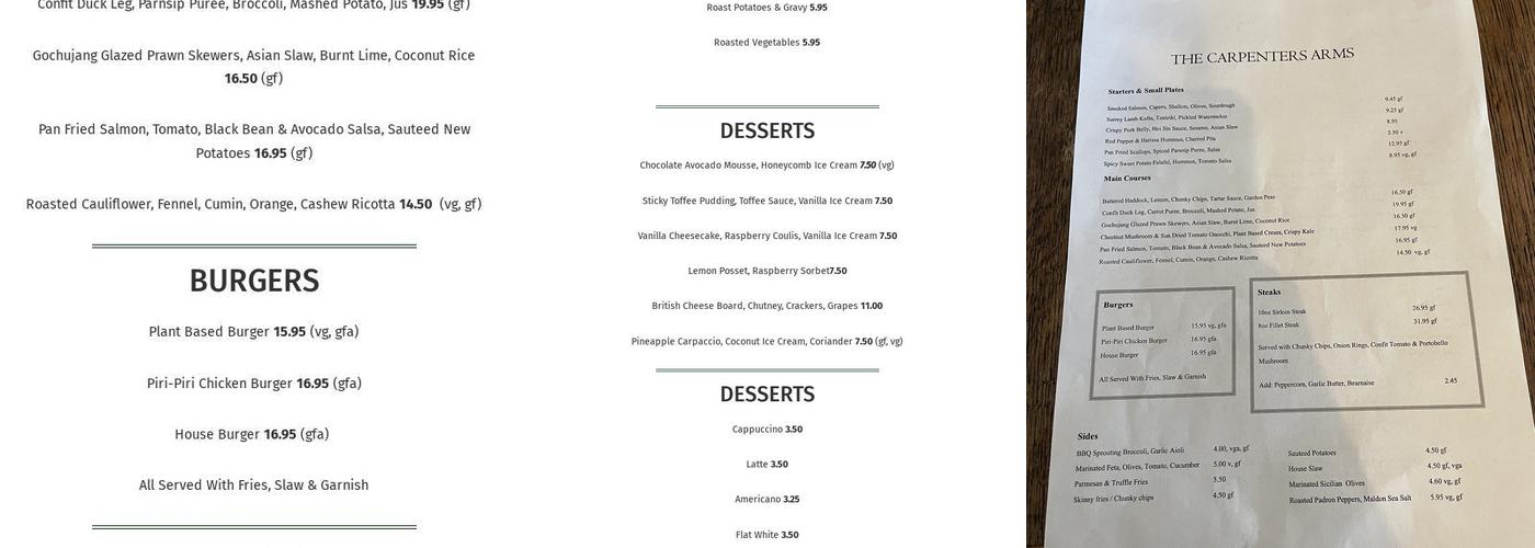 The Carpenters Arms Menu