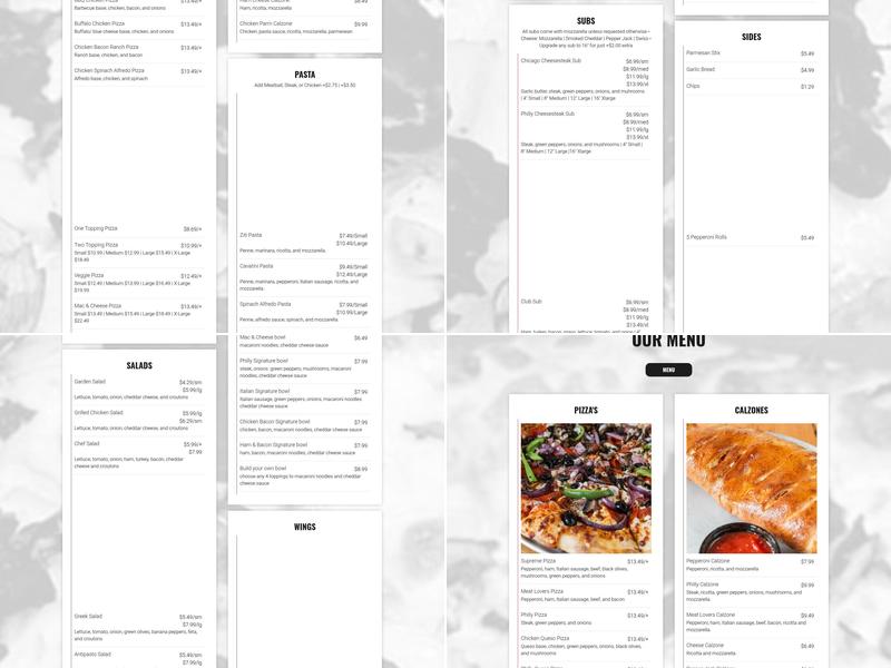 Pit Stop Pizza Menu