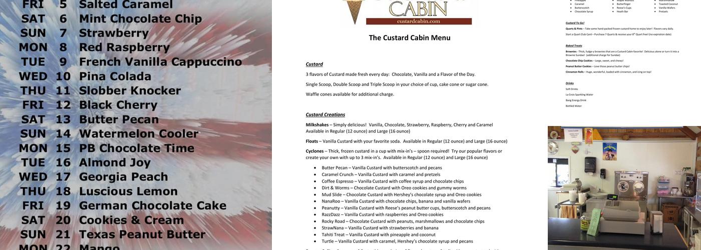 Custard Cabin Menu
