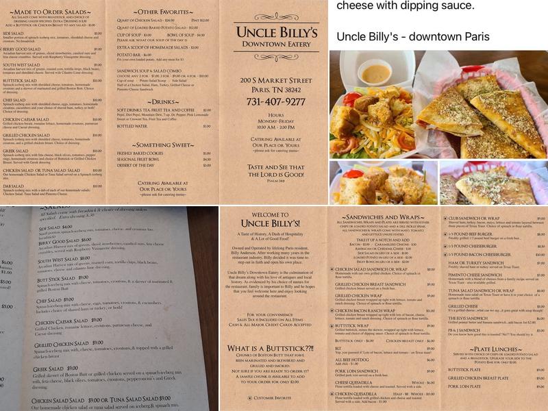 Uncle Billy's Downtown Eatery Menu